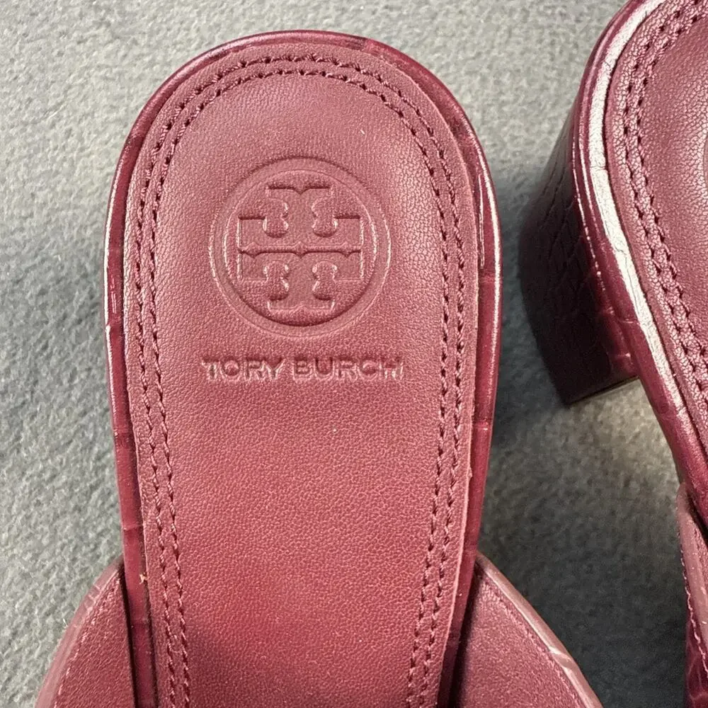 TORY BURCH MARTINE croco emboss slide sandal Burguny Claret Size 9C